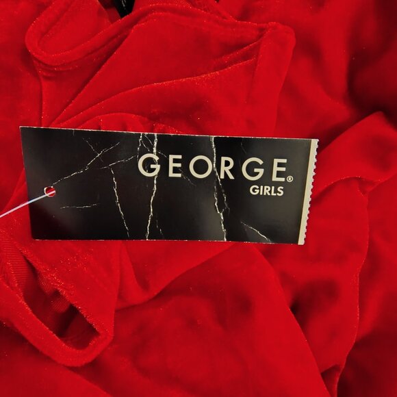 George brand Short sleeve red velour dress with sequined belt (size L 10-12) - Picture 8 of 10